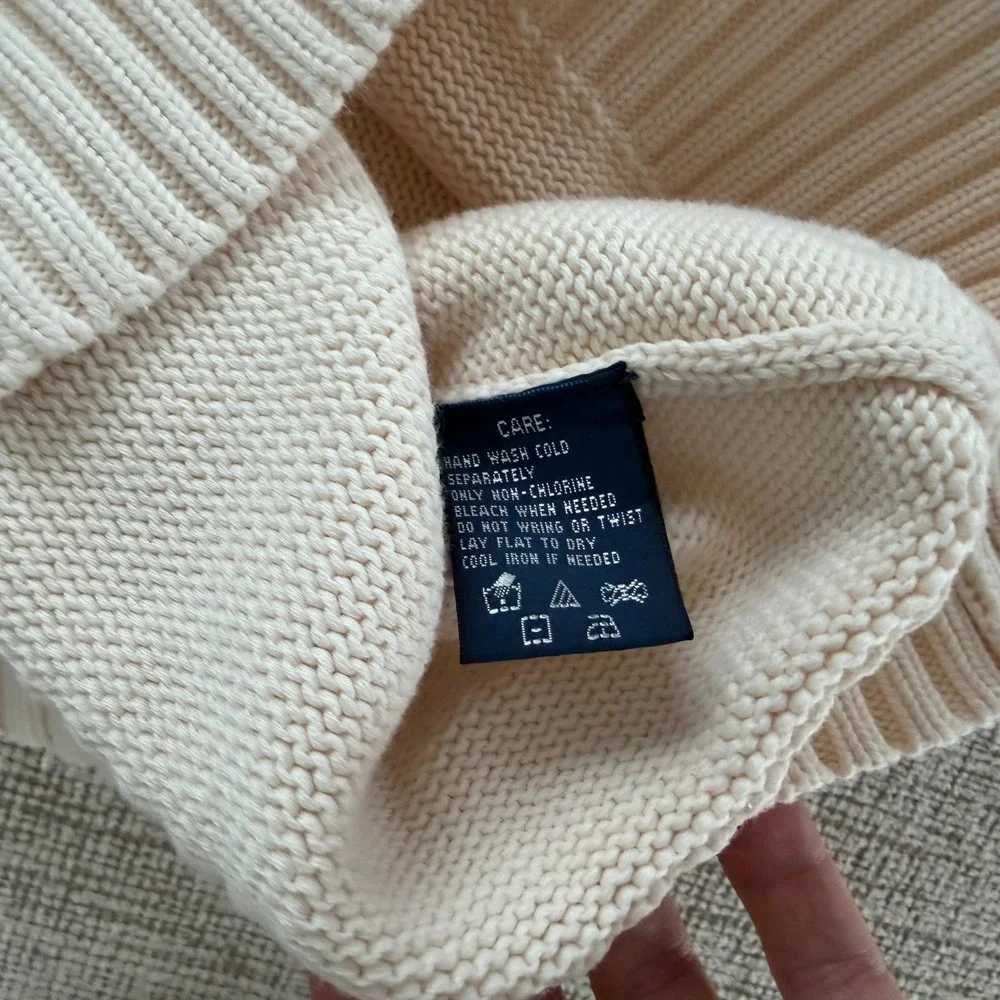 90's Ralph Lauren Sport‎ Cream Cotton Turtleneck Sweater Womens Medium